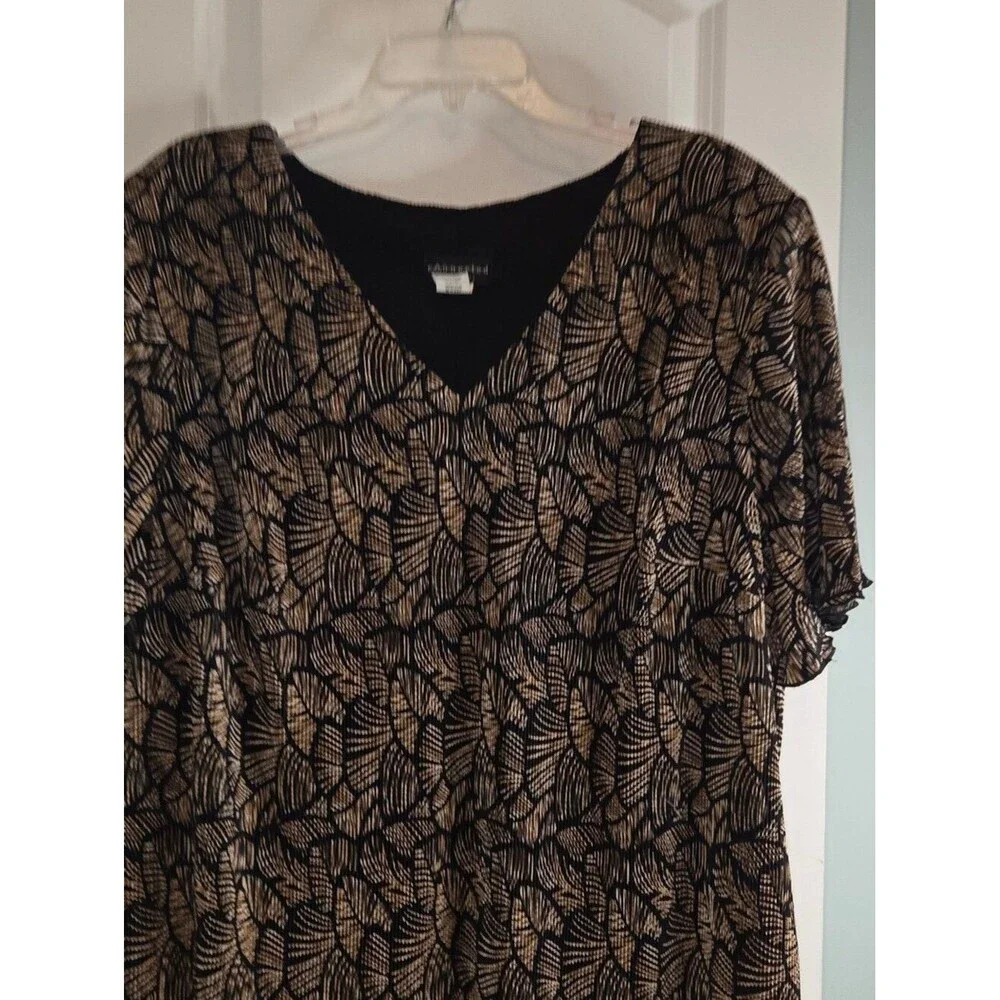 Connected Apparel Tiered Brown Black Floral Stretch Swing Dress